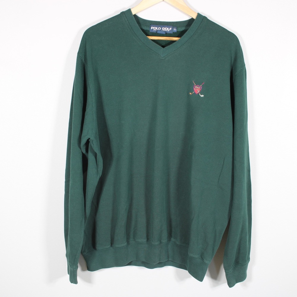 Polo Golf Ralph Lauren Crest Logo V-Neck Pullover Green - Size XL